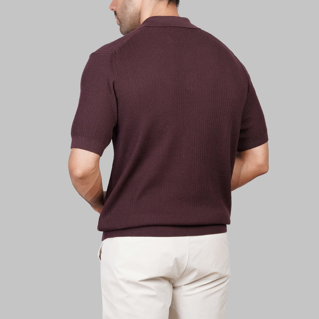 Ribbed Knit Polo Shirt