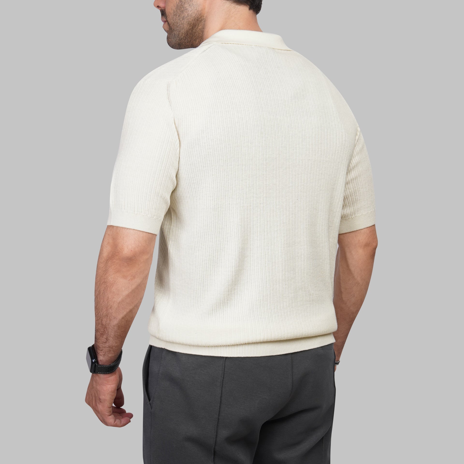 Ribbed Knit Polo Shirt