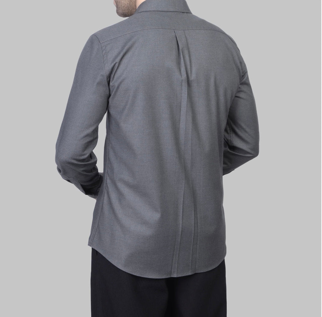LONG SLEEVE WOOL SHIRT- CHARCOAL